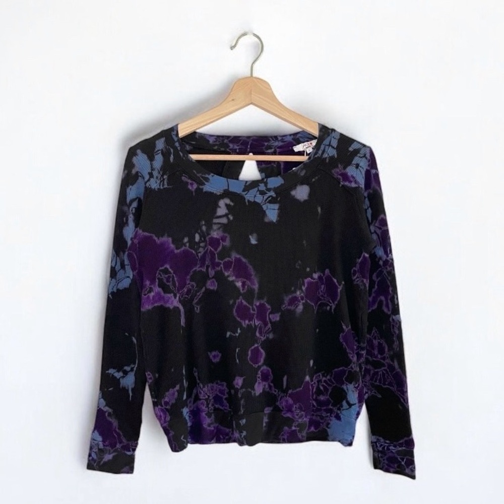 NWT MiJo Michelle Jonas Hand Dyed Waffle Knit Top Keyhole Slit Back Black Small